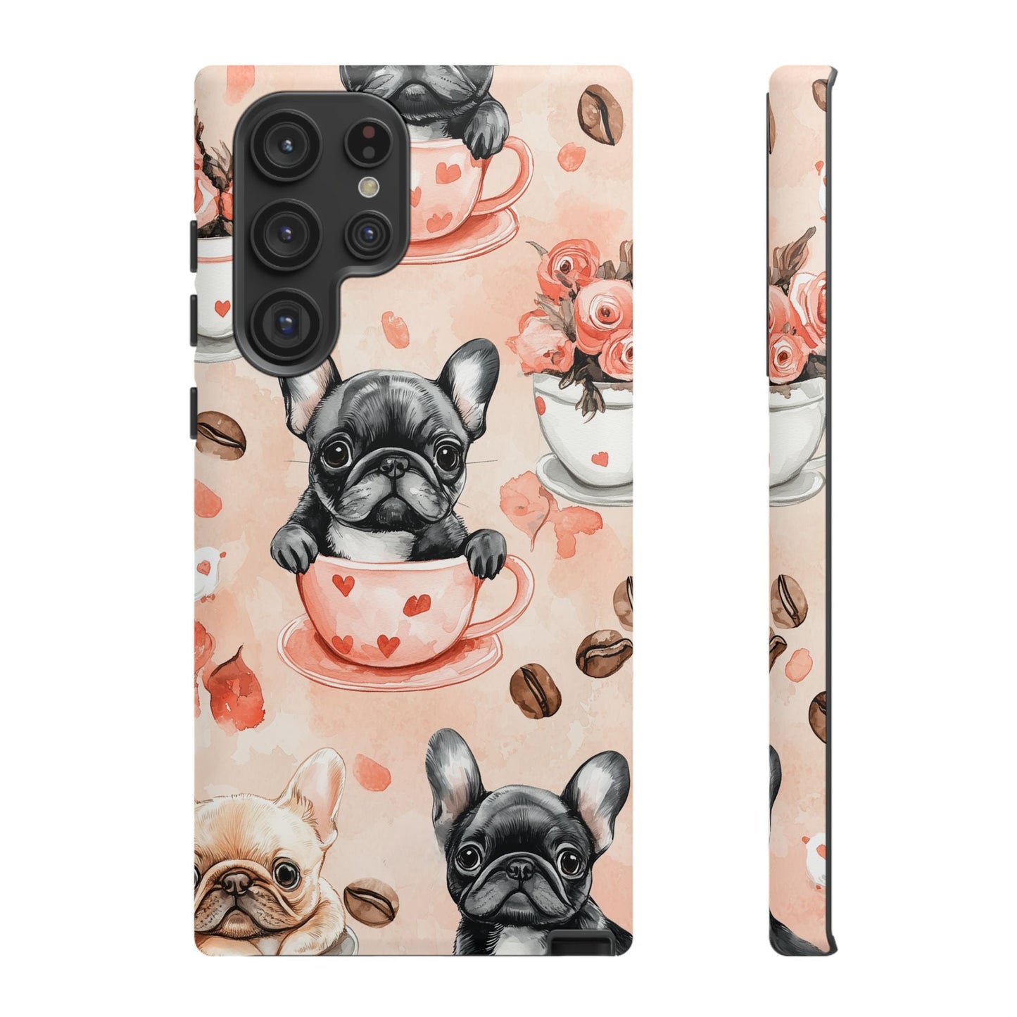 French Bulldogs in Heart Teacups Samsung Galaxy Case – Cute Dog & Floral Design, Shockproof Protection - BOGO Cases