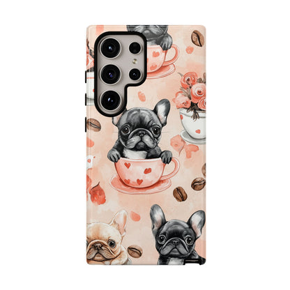 French Bulldogs in Heart Teacups Samsung Galaxy Case – Cute Dog & Floral Design, Shockproof Protection - BOGO Cases