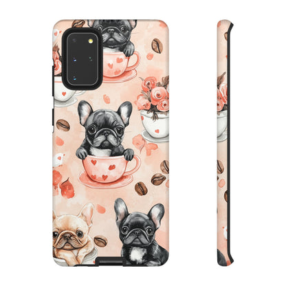 French Bulldogs in Heart Teacups Samsung Galaxy Case – Cute Dog & Floral Design, Shockproof Protection - BOGO Cases