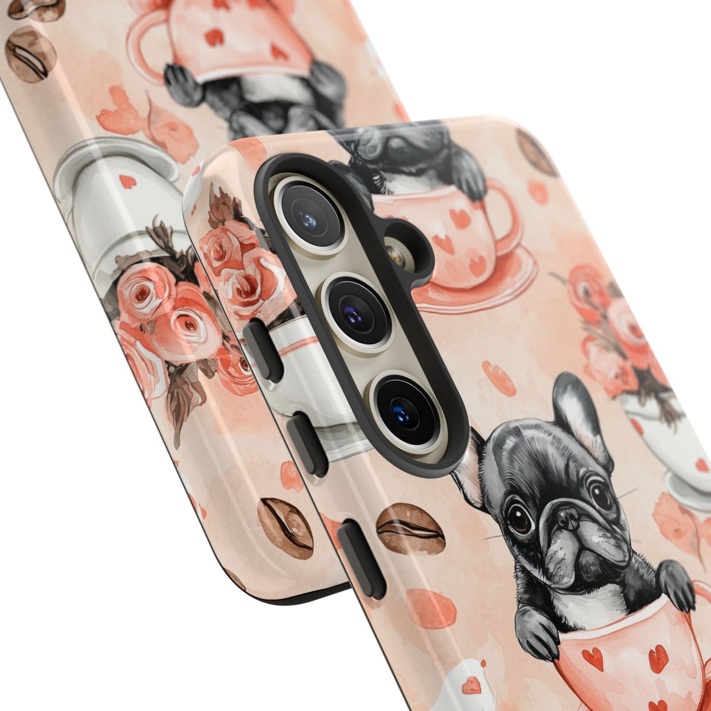 French Bulldogs in Heart Teacups Samsung Galaxy Case – Cute Dog & Floral Design, Shockproof Protection - BOGO Cases