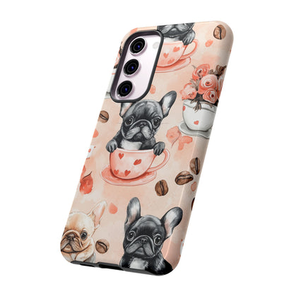 French Bulldogs in Heart Teacups Samsung Galaxy Case – Cute Dog & Floral Design, Shockproof Protection - BOGO Cases