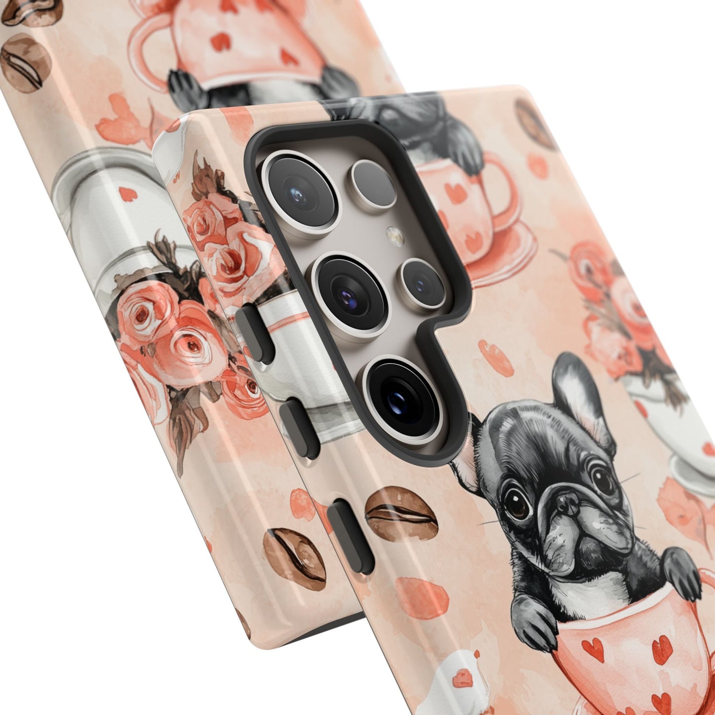 French Bulldogs in Heart Teacups Samsung Galaxy Case – Cute Dog & Floral Design, Shockproof Protection - BOGO Cases