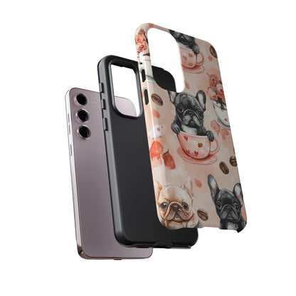 French Bulldogs in Heart Teacups Samsung Galaxy Case – Cute Dog & Floral Design, Shockproof Protection - BOGO Cases