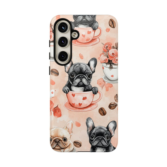 French Bulldogs in Heart Teacups Samsung Galaxy Case – Cute Dog & Floral Design, Shockproof Protection - BOGO Cases