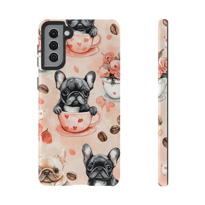 French Bulldogs in Heart Teacups Samsung Galaxy Case – Cute Dog & Floral Design, Shockproof Protection - BOGO Cases