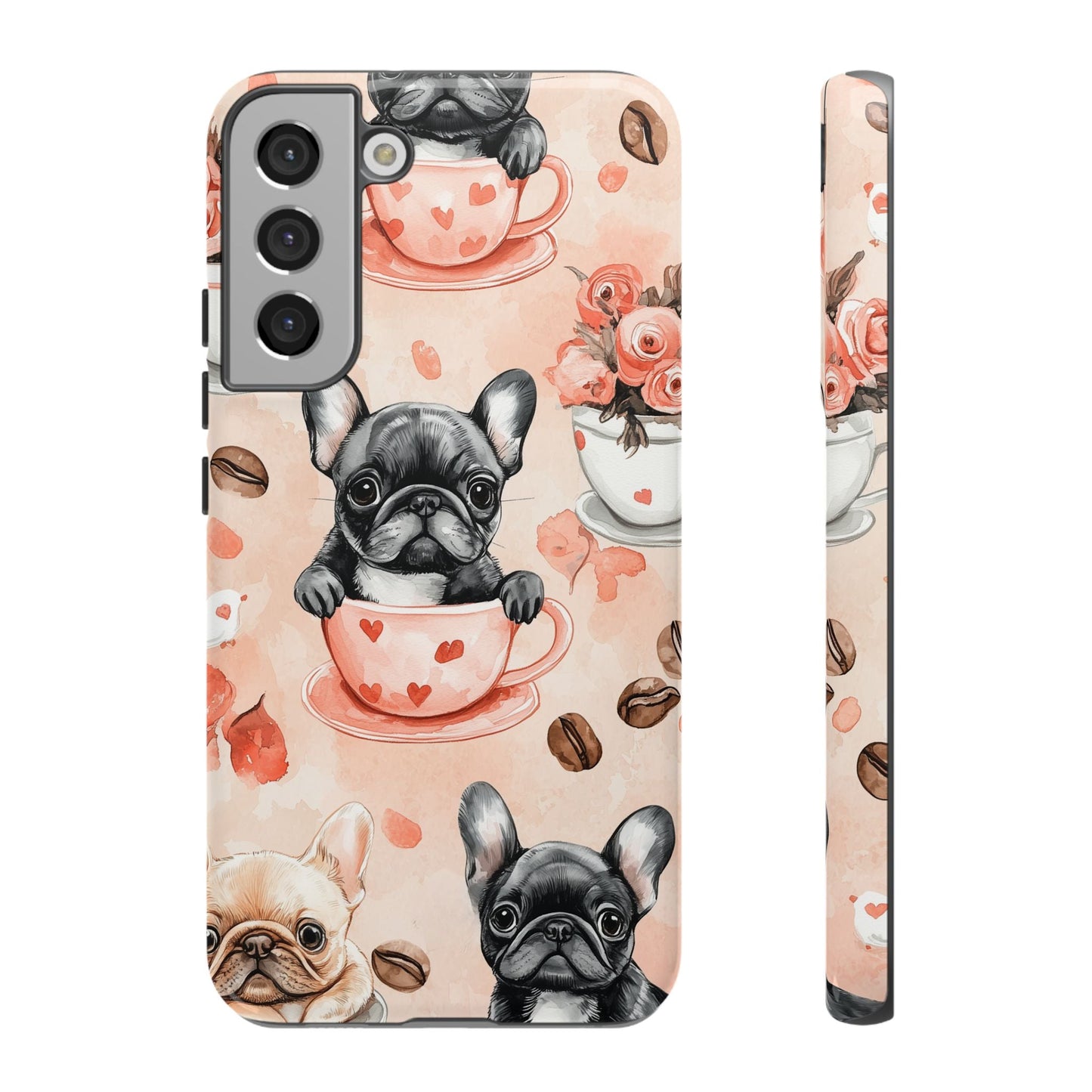 French Bulldogs in Heart Teacups Samsung Galaxy Case – Cute Dog & Floral Design, Shockproof Protection - BOGO Cases