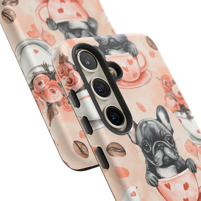 French Bulldogs in Heart Teacups Samsung Galaxy Case – Cute Dog & Floral Design, Shockproof Protection - BOGO Cases