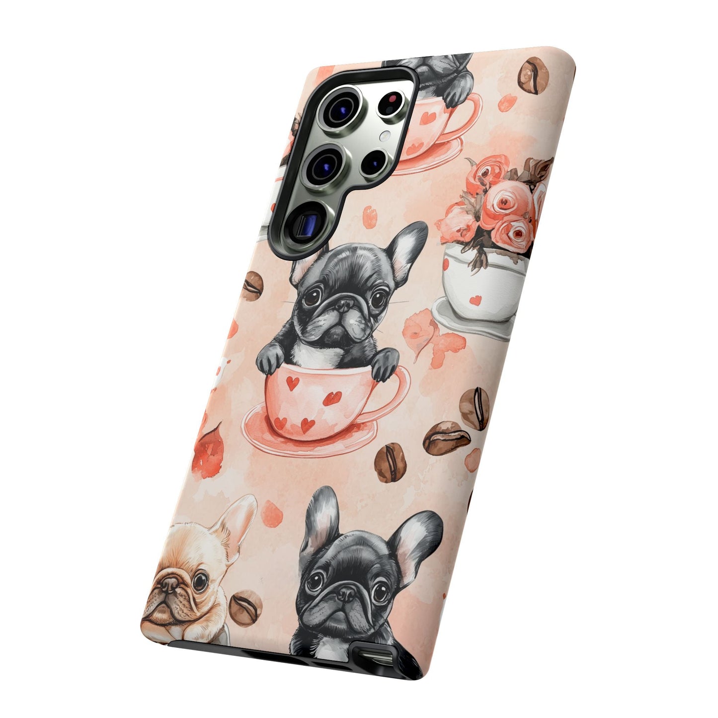 French Bulldogs in Heart Teacups Samsung Galaxy Case – Cute Dog & Floral Design, Shockproof Protection - BOGO Cases