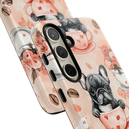 French Bulldogs in Heart Teacups Samsung Galaxy Case – Cute Dog & Floral Design, Shockproof Protection - BOGO Cases