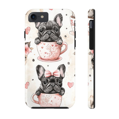 French Bulldogs in Teacups iPhone Case – Cute Dog Design with Hearts & Bows, Shockproof & Slim - BOGO Cases