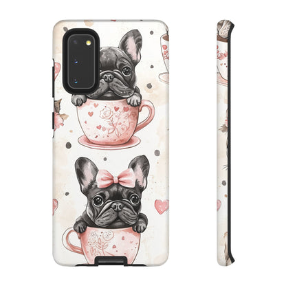 French Bulldogs in Teacups Samsung Galaxy Case – Cute Dog Design with Hearts & Bows, Shockproof & Slim - BOGO Cases