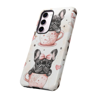 French Bulldogs in Teacups Samsung Galaxy Case – Cute Dog Design with Hearts & Bows, Shockproof & Slim - BOGO Cases