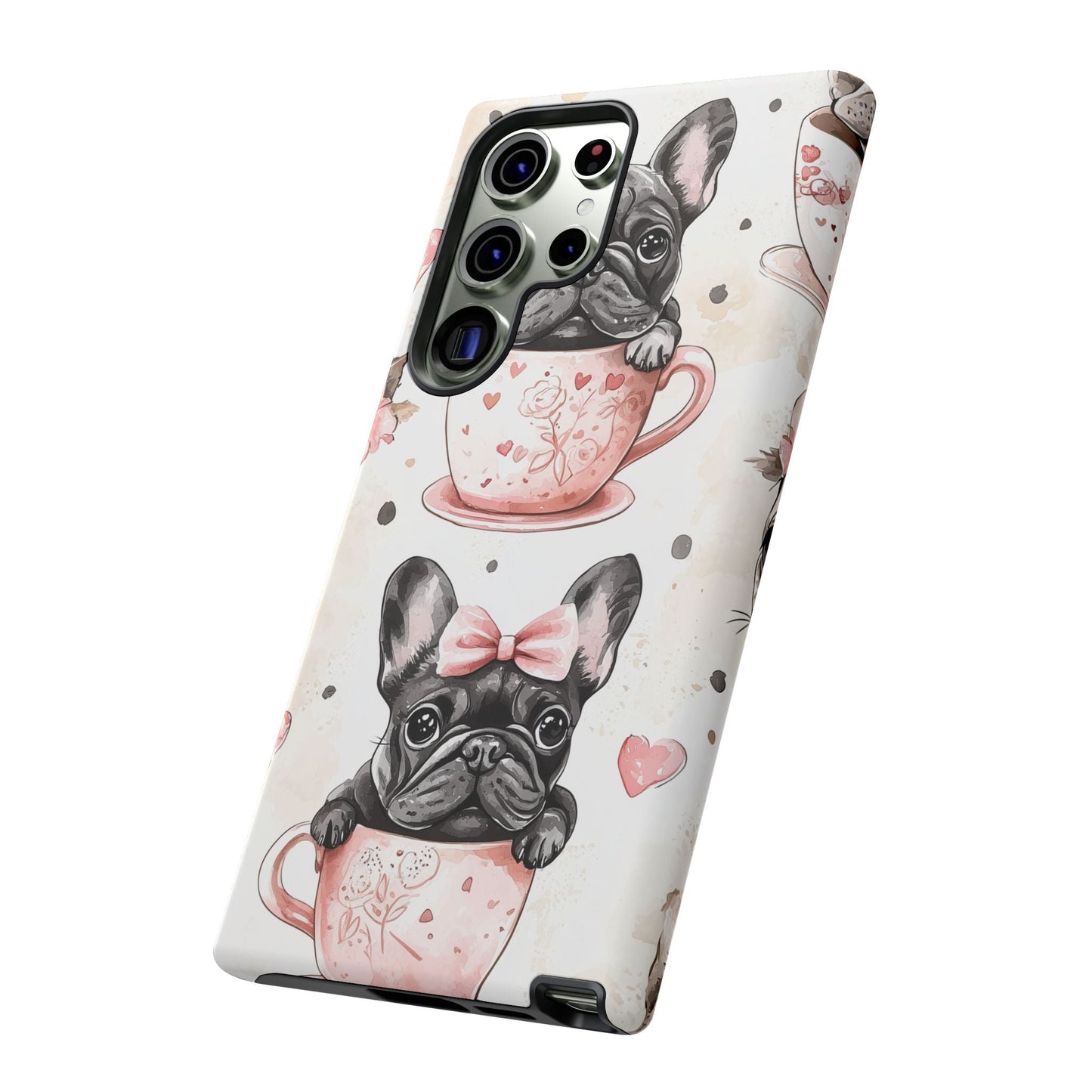 French Bulldogs in Teacups Samsung Galaxy Case – Cute Dog Design with Hearts & Bows, Shockproof & Slim - BOGO Cases