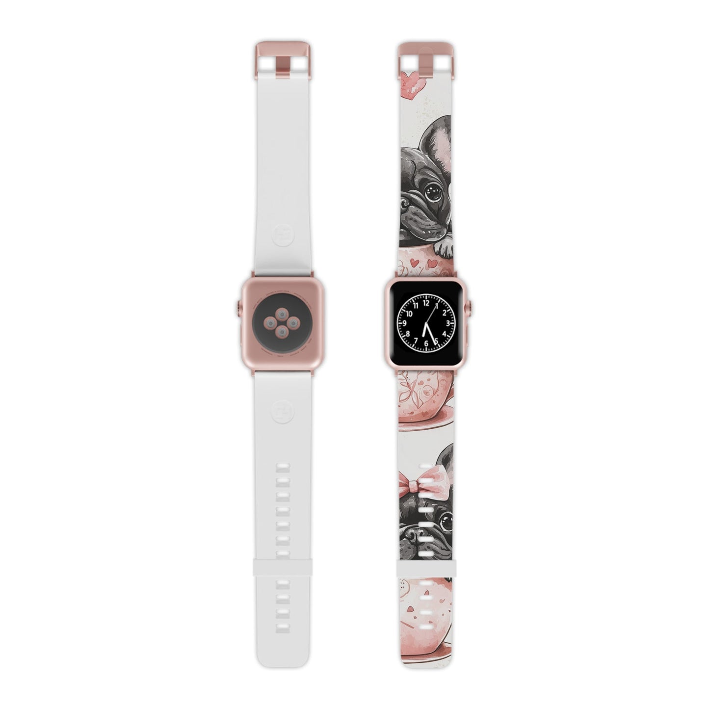 French Bulldogs in Teacups Watch Band – Cute Dog Design with Hearts & Bows - BOGO Cases