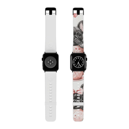 French Bulldogs in Teacups Watch Band – Cute Dog Design with Hearts & Bows - BOGO Cases