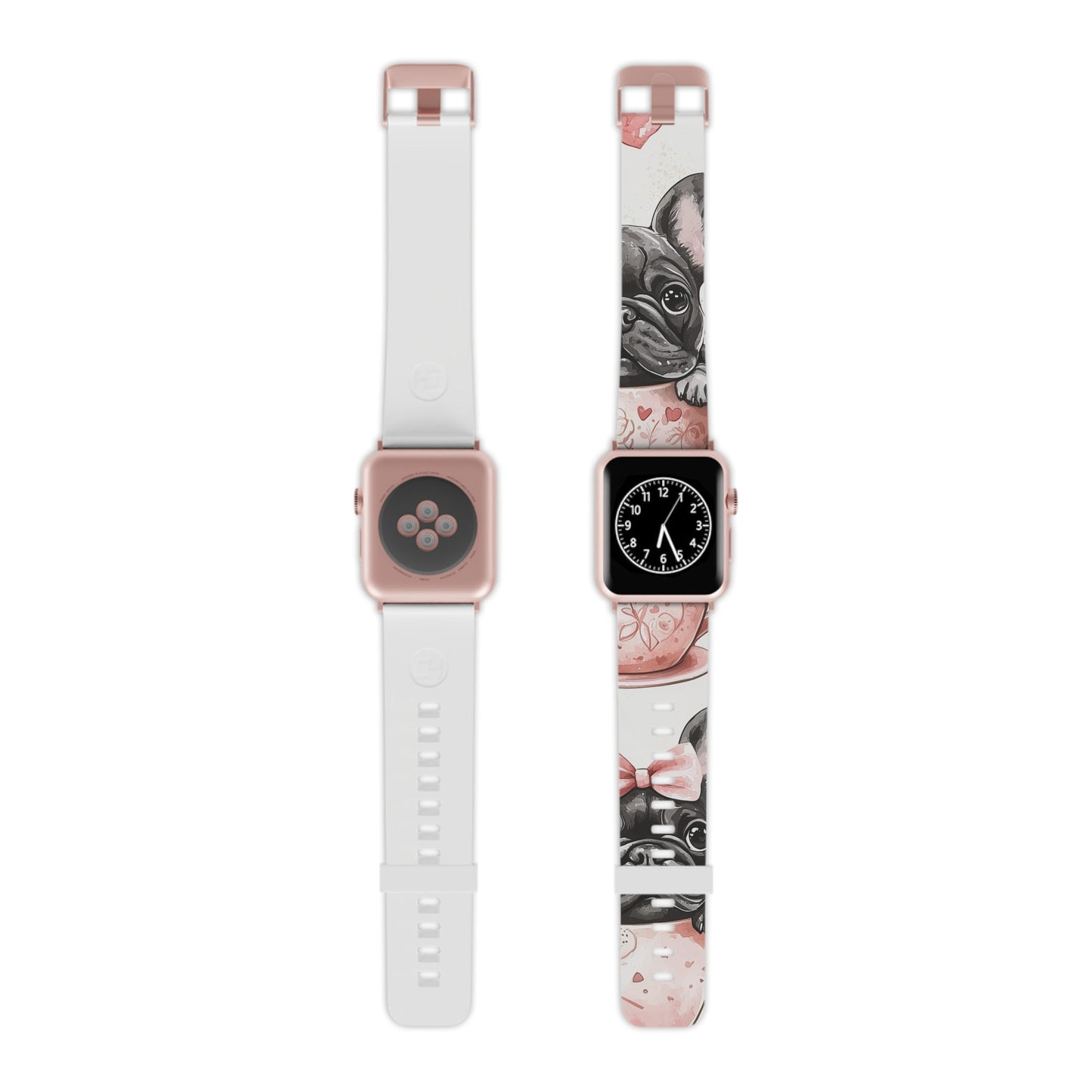 French Bulldogs in Teacups Watch Band – Cute Dog Design with Hearts & Bows - BOGO Cases