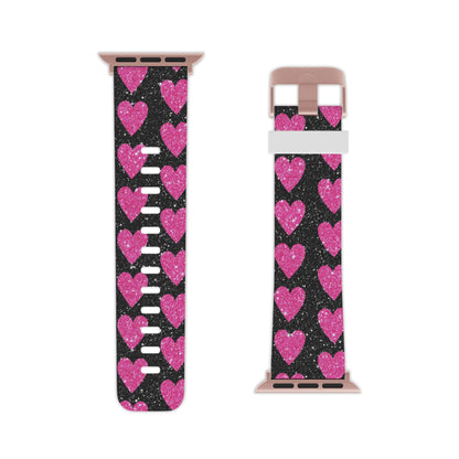 Glitter Pink Hearts Apple Watch Band - BOGO Cases