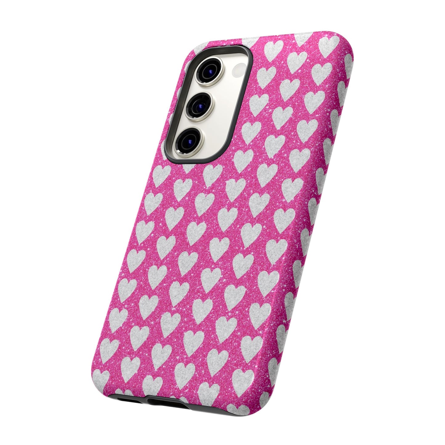 Glittery Pink and Silver Hearts - Samsung Galaxy Case - BOGO Cases