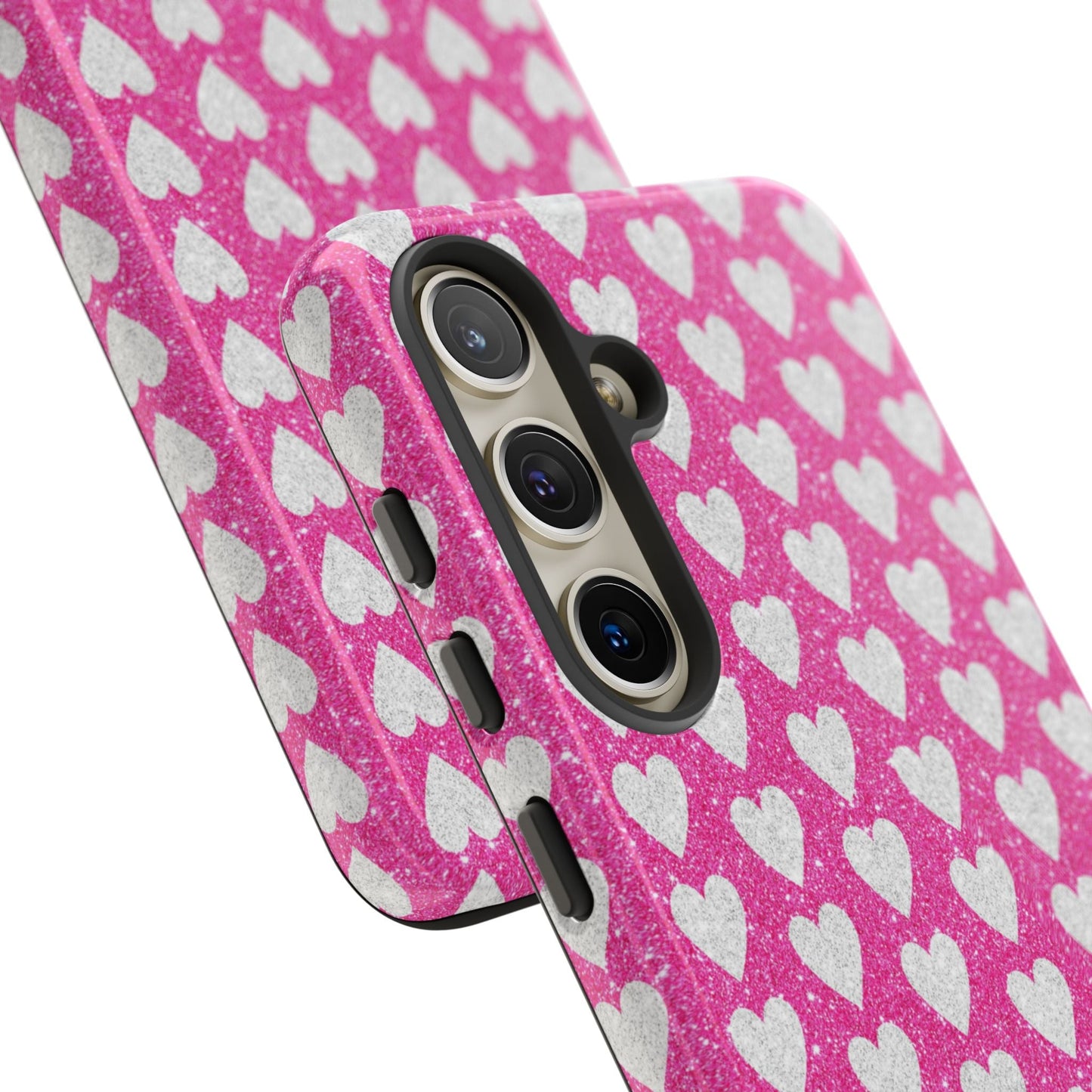 Glittery Pink and Silver Hearts - Samsung Galaxy Case - BOGO Cases