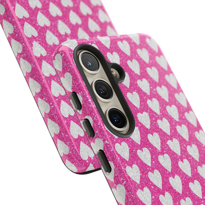 Glittery Pink and Silver Hearts - Samsung Galaxy Case - BOGO Cases
