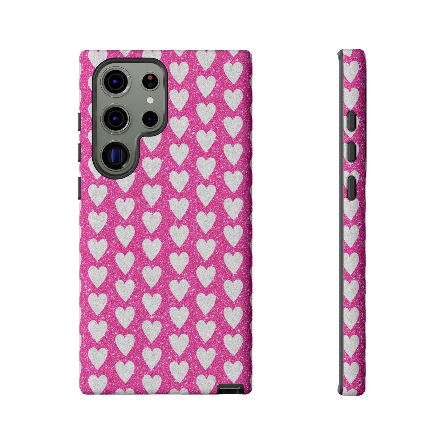 Glittery Pink and Silver Hearts - Samsung Galaxy Case - BOGO Cases