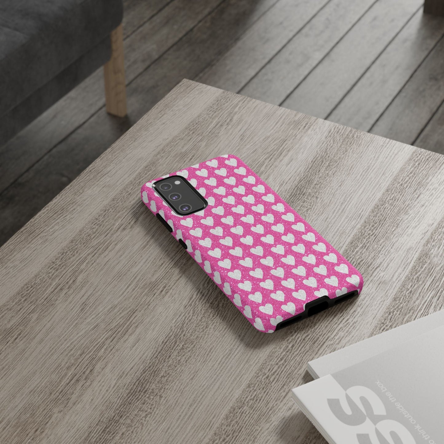Glittery Pink and Silver Hearts - Samsung Galaxy Case - BOGO Cases