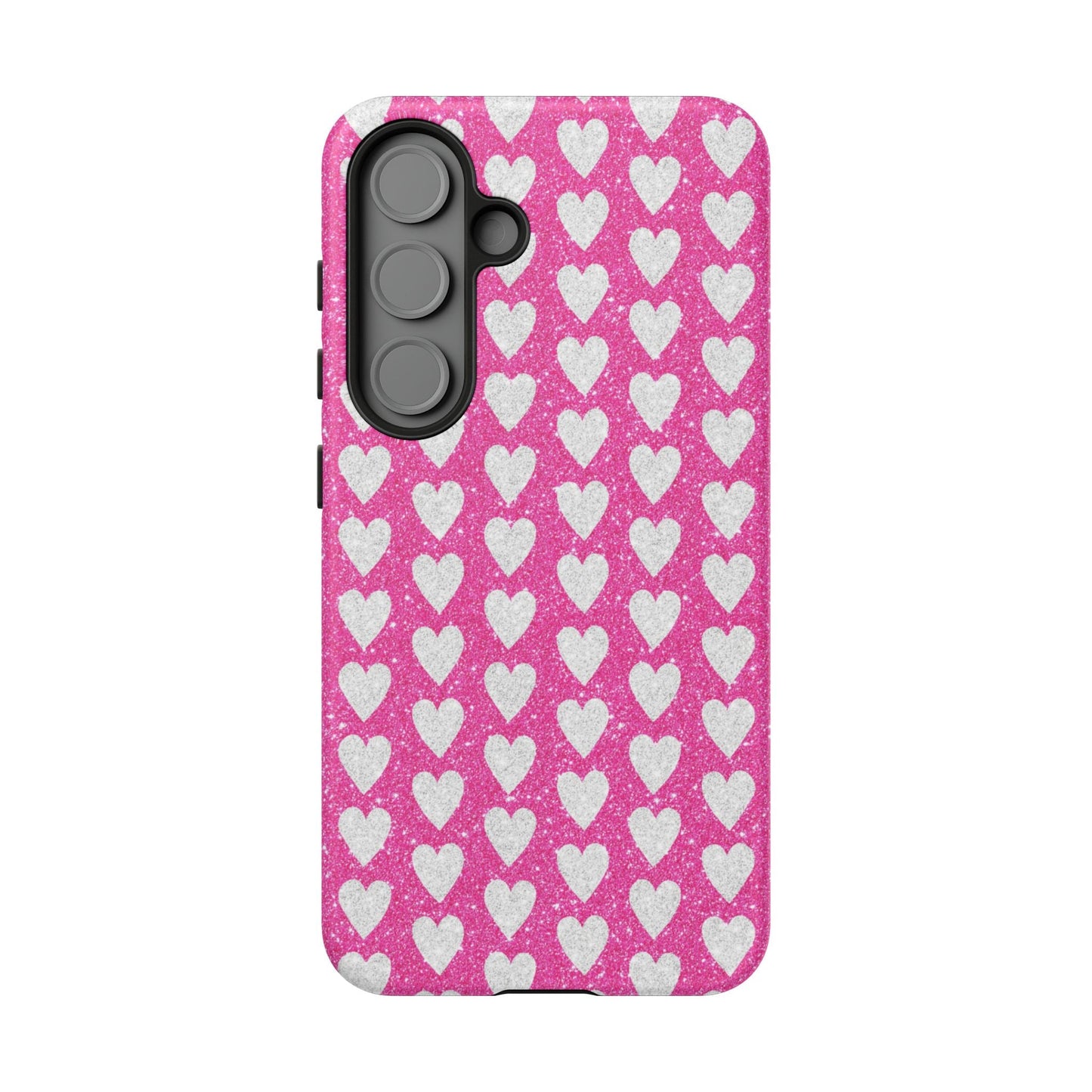 Glittery Pink and Silver Hearts - Samsung Galaxy Case - BOGO Cases
