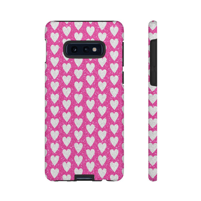 Glittery Pink and Silver Hearts - Samsung Galaxy Case - BOGO Cases
