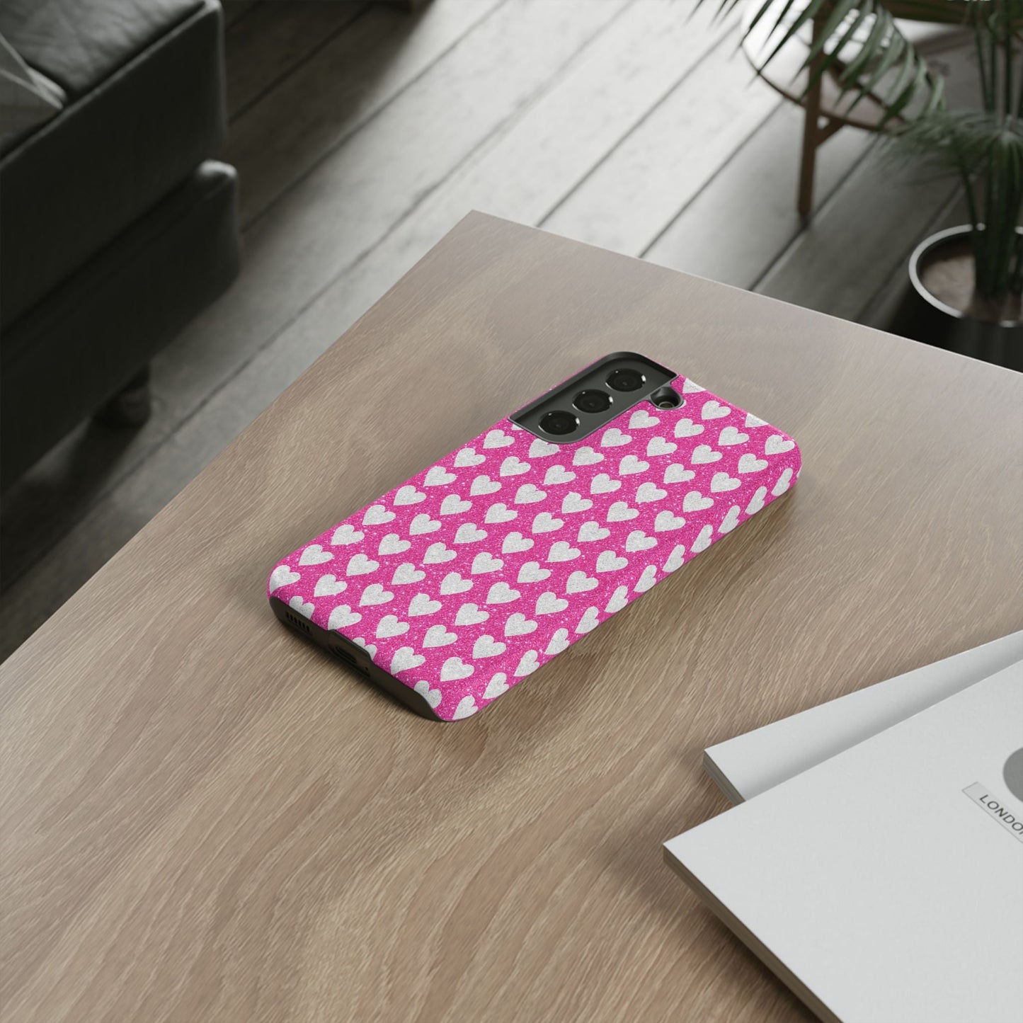 Glittery Pink and Silver Hearts - Samsung Galaxy Case - BOGO Cases