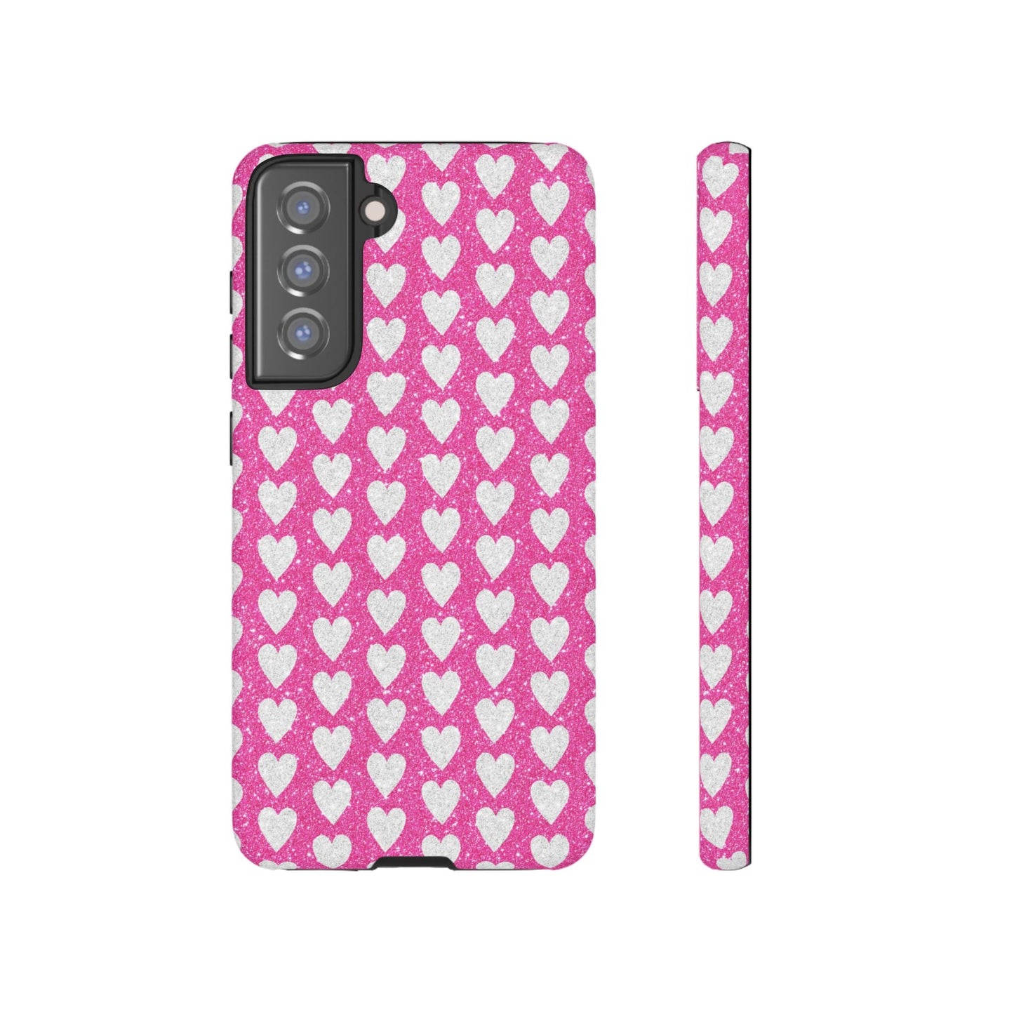 Glittery Pink and Silver Hearts - Samsung Galaxy Case - BOGO Cases