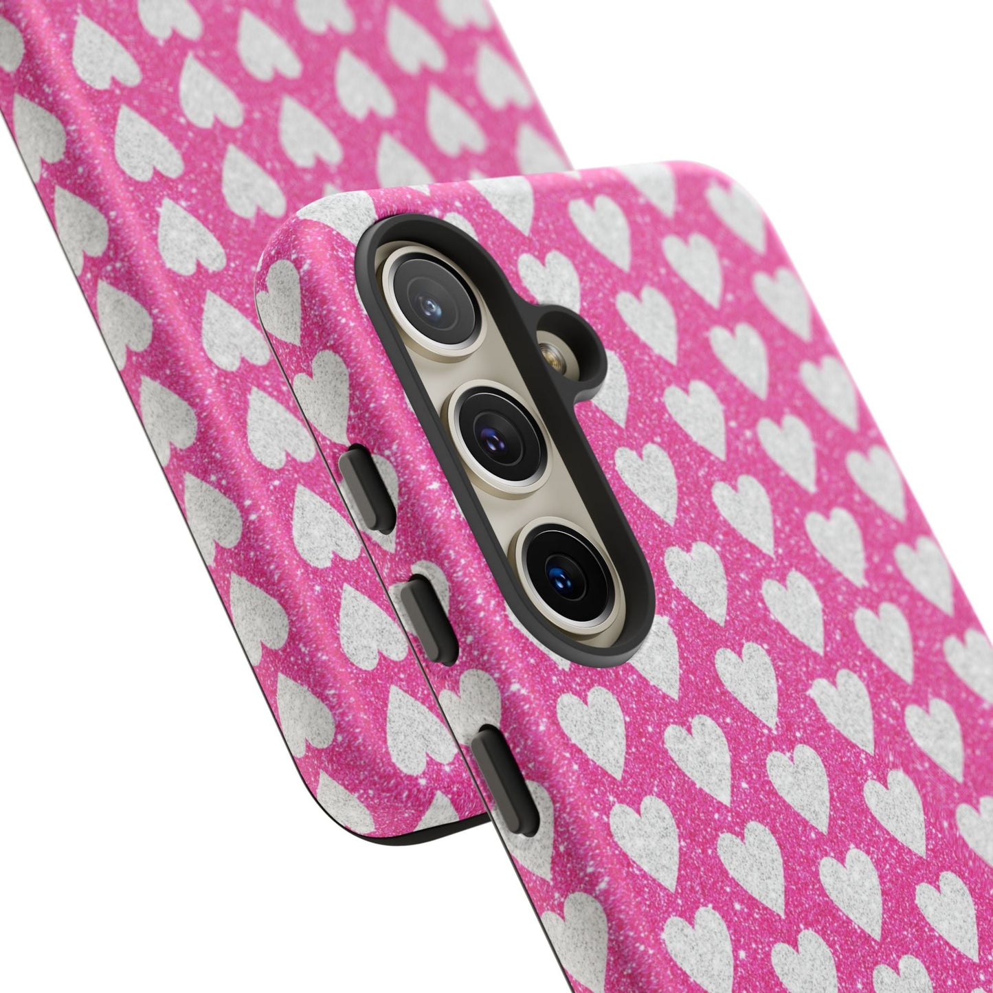 Glittery Pink and Silver Hearts - Samsung Galaxy Case - BOGO Cases