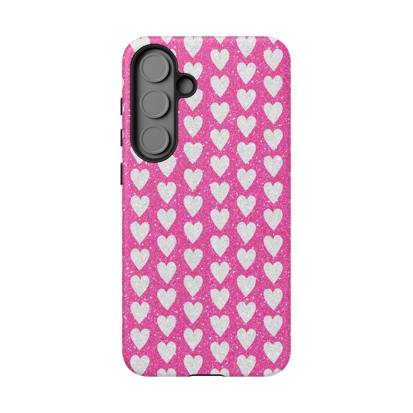 Glittery Pink and Silver Hearts - Samsung Galaxy Case - BOGO Cases