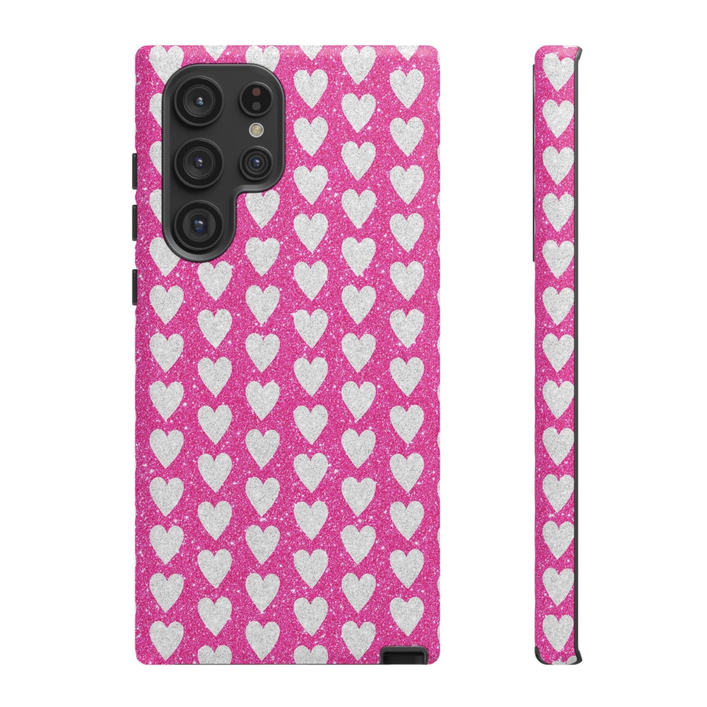 Glittery Pink and Silver Hearts - Samsung Galaxy Case - BOGO Cases