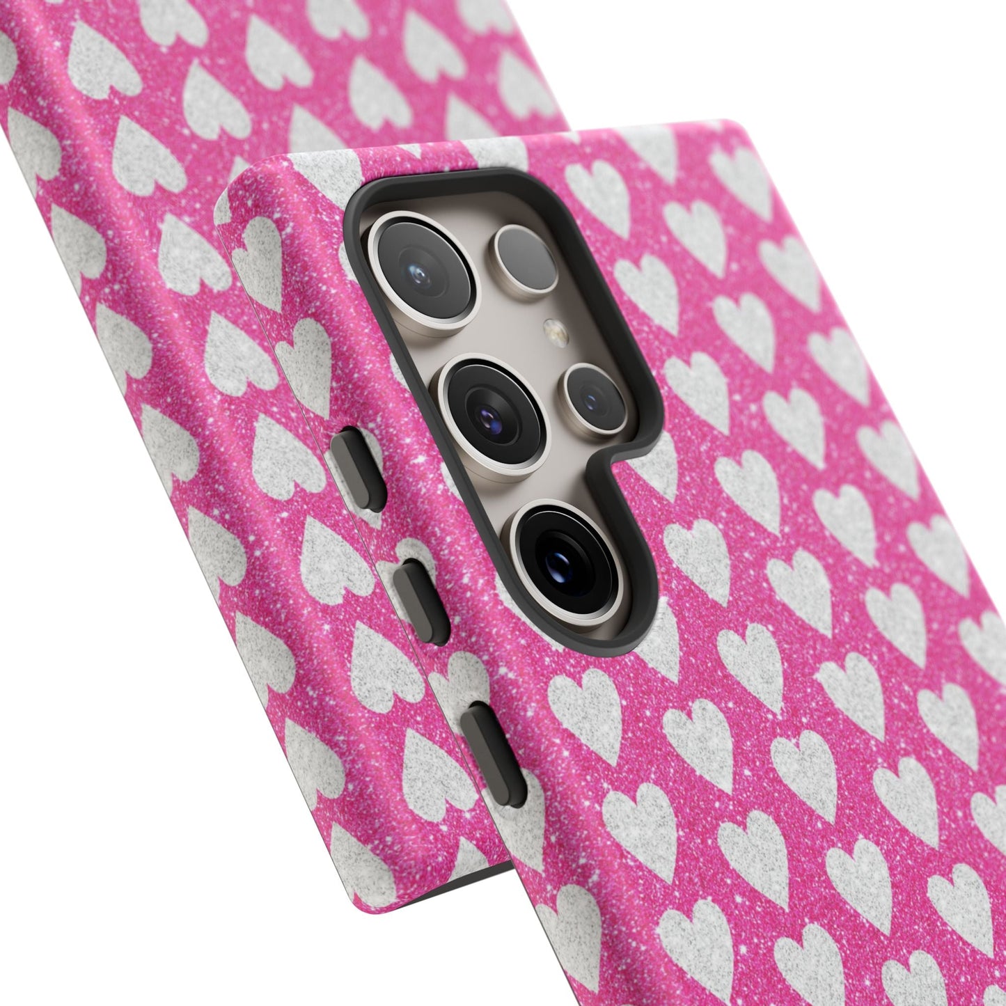 Glittery Pink and Silver Hearts - Samsung Galaxy Case - BOGO Cases