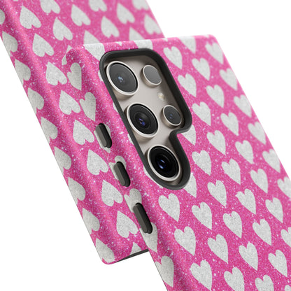 Glittery Pink and Silver Hearts - Samsung Galaxy Case - BOGO Cases