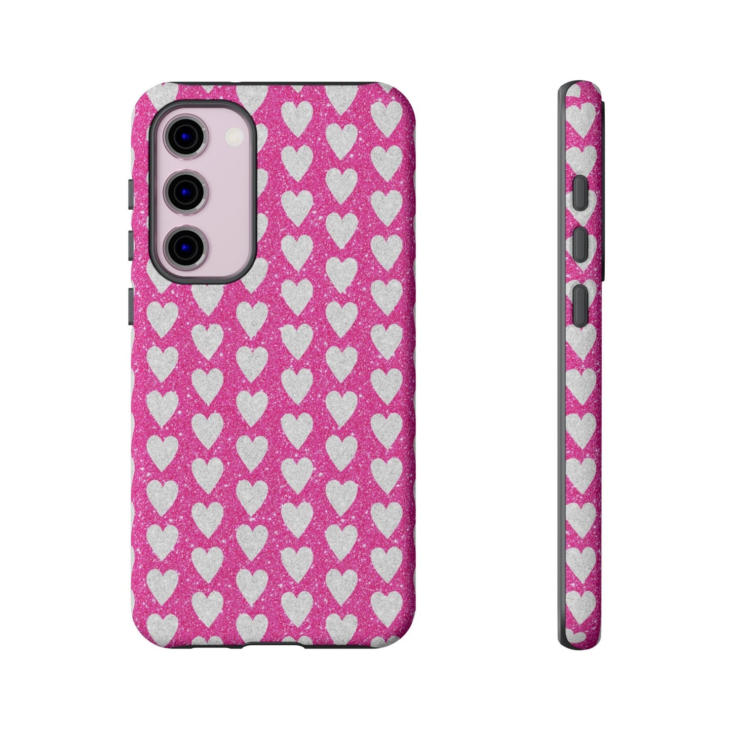 Glittery Pink and Silver Hearts - Samsung Galaxy Case - BOGO Cases
