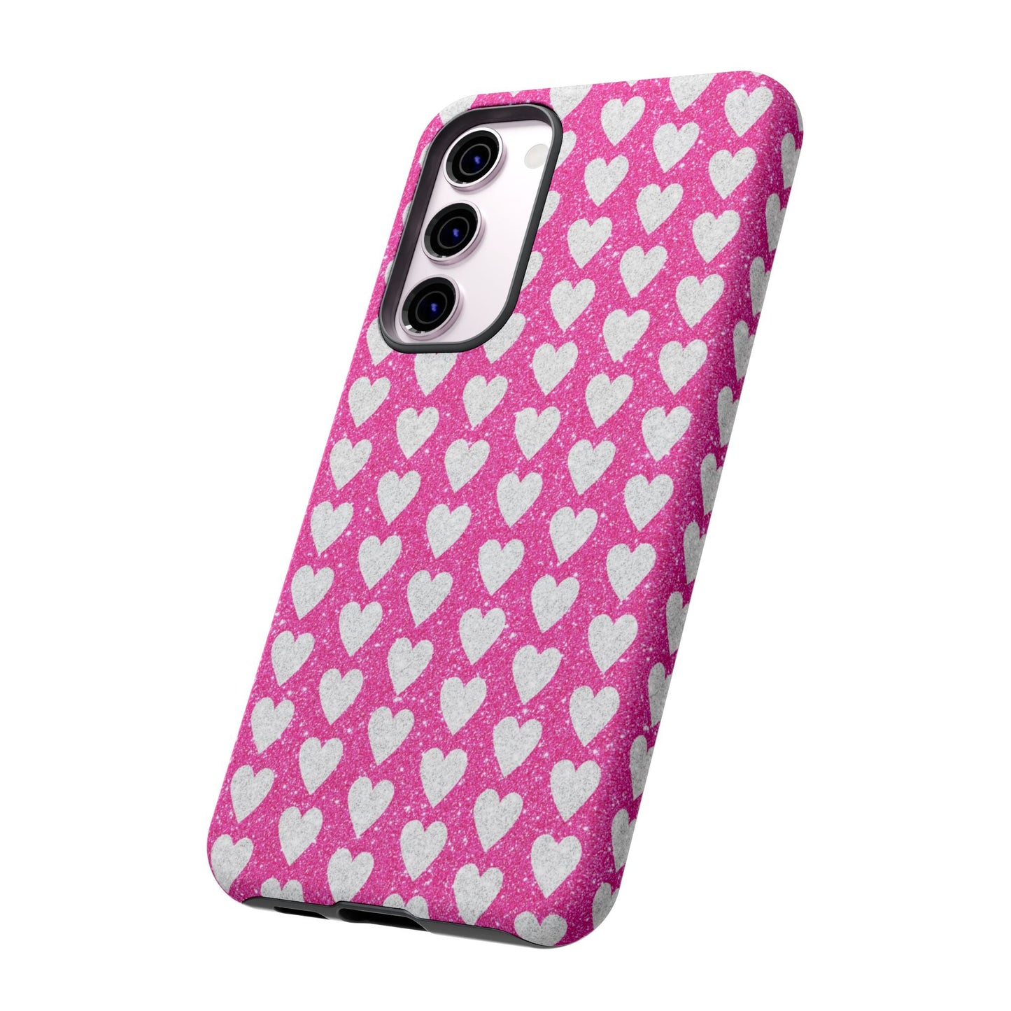 Glittery Pink and Silver Hearts - Samsung Galaxy Case - BOGO Cases