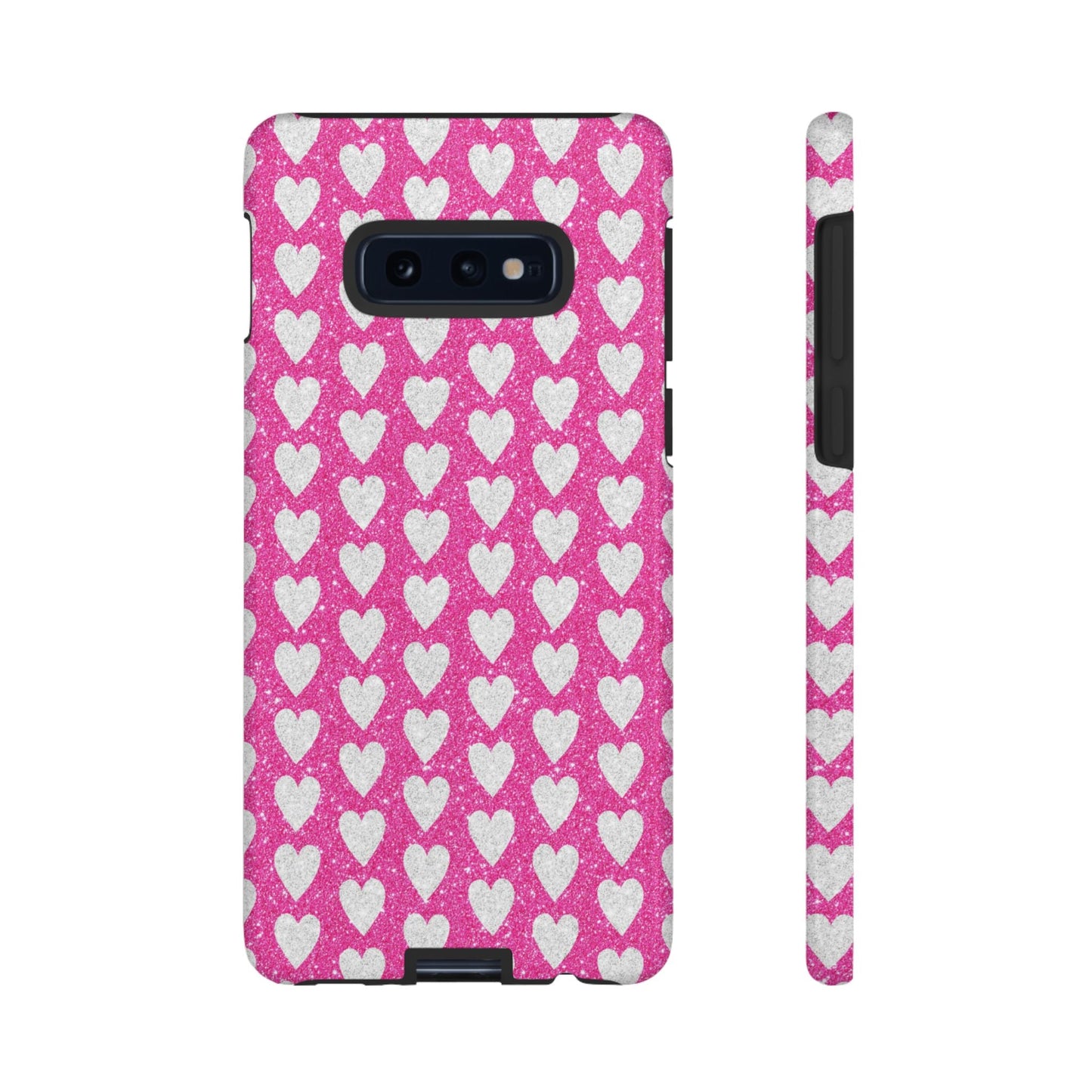 Glittery Pink and Silver Hearts - Samsung Galaxy Case - BOGO Cases