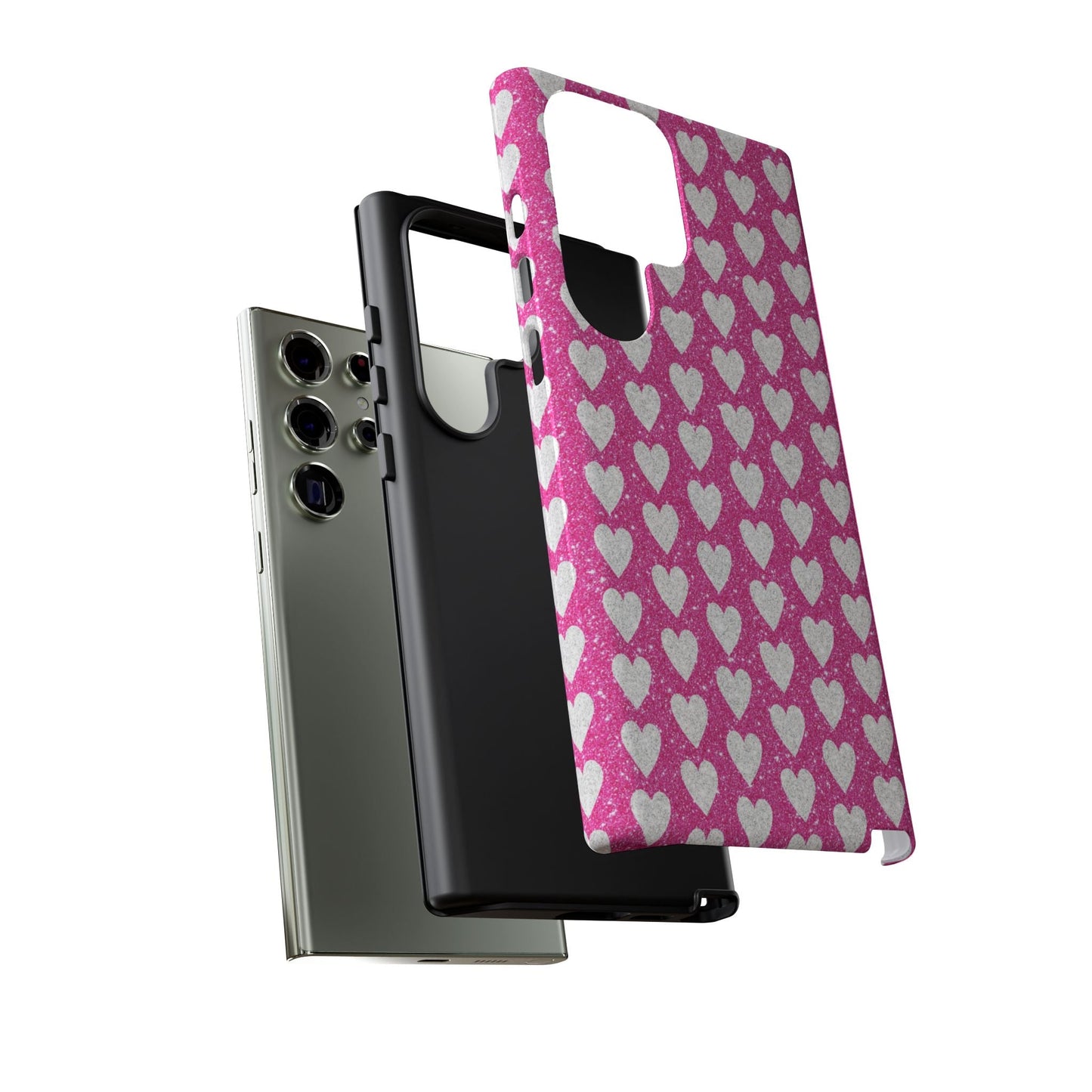 Glittery Pink and Silver Hearts - Samsung Galaxy Case - BOGO Cases