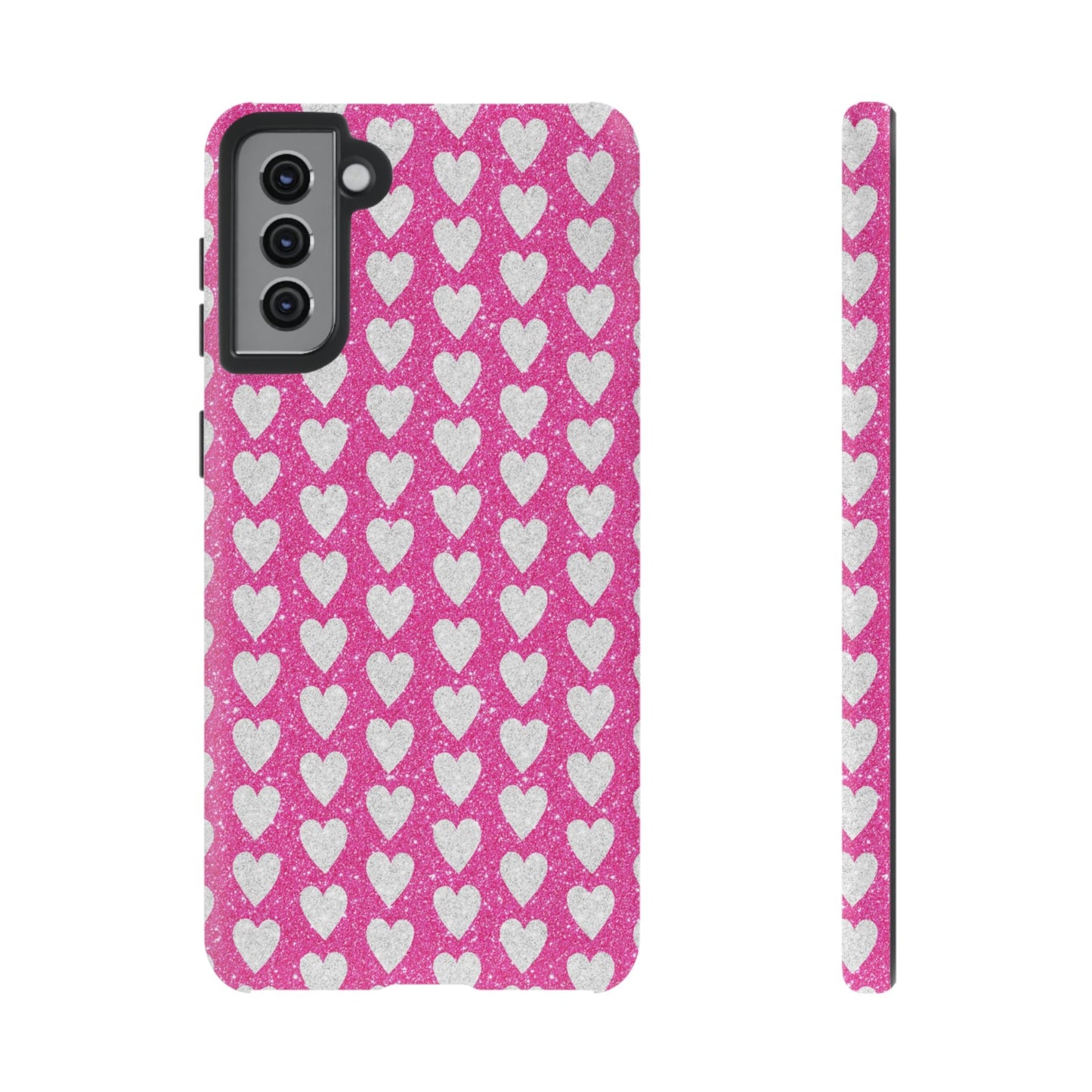 Glittery Pink and Silver Hearts - Samsung Galaxy Case - BOGO Cases
