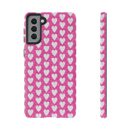 Glittery Pink and Silver Hearts - Samsung Galaxy Case - BOGO Cases