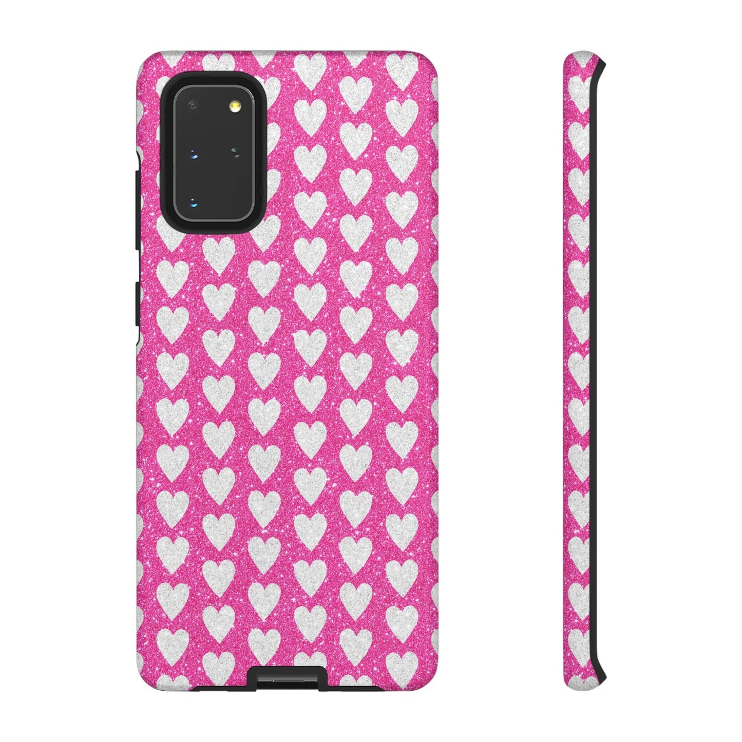 Glittery Pink and Silver Hearts - Samsung Galaxy Case - BOGO Cases