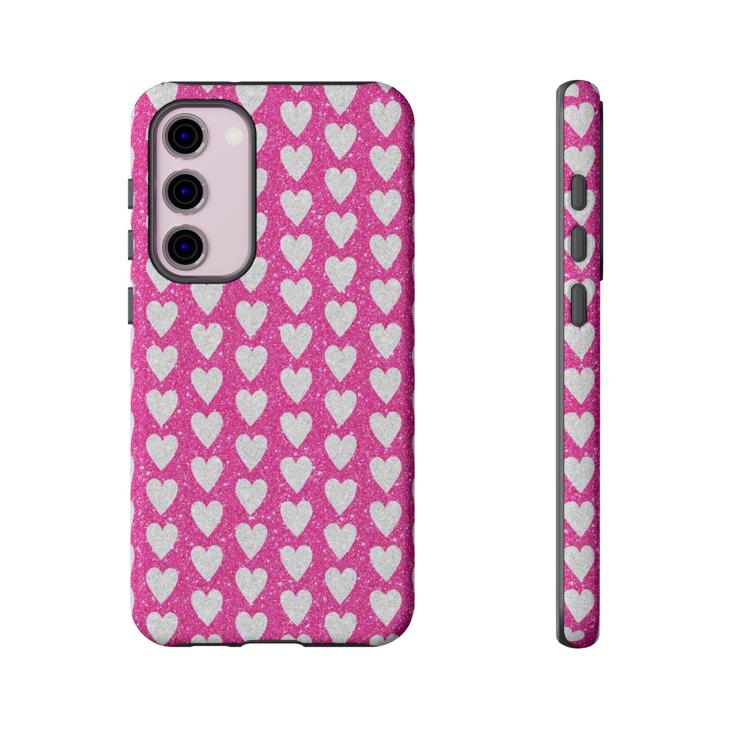 Glittery Pink and Silver Hearts - Samsung Galaxy Case - BOGO Cases