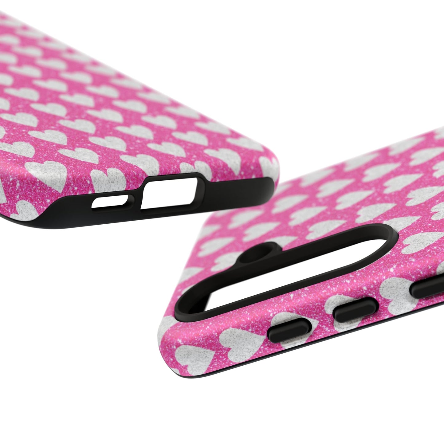 Glittery Pink and Silver Hearts - Samsung Galaxy Case - BOGO Cases