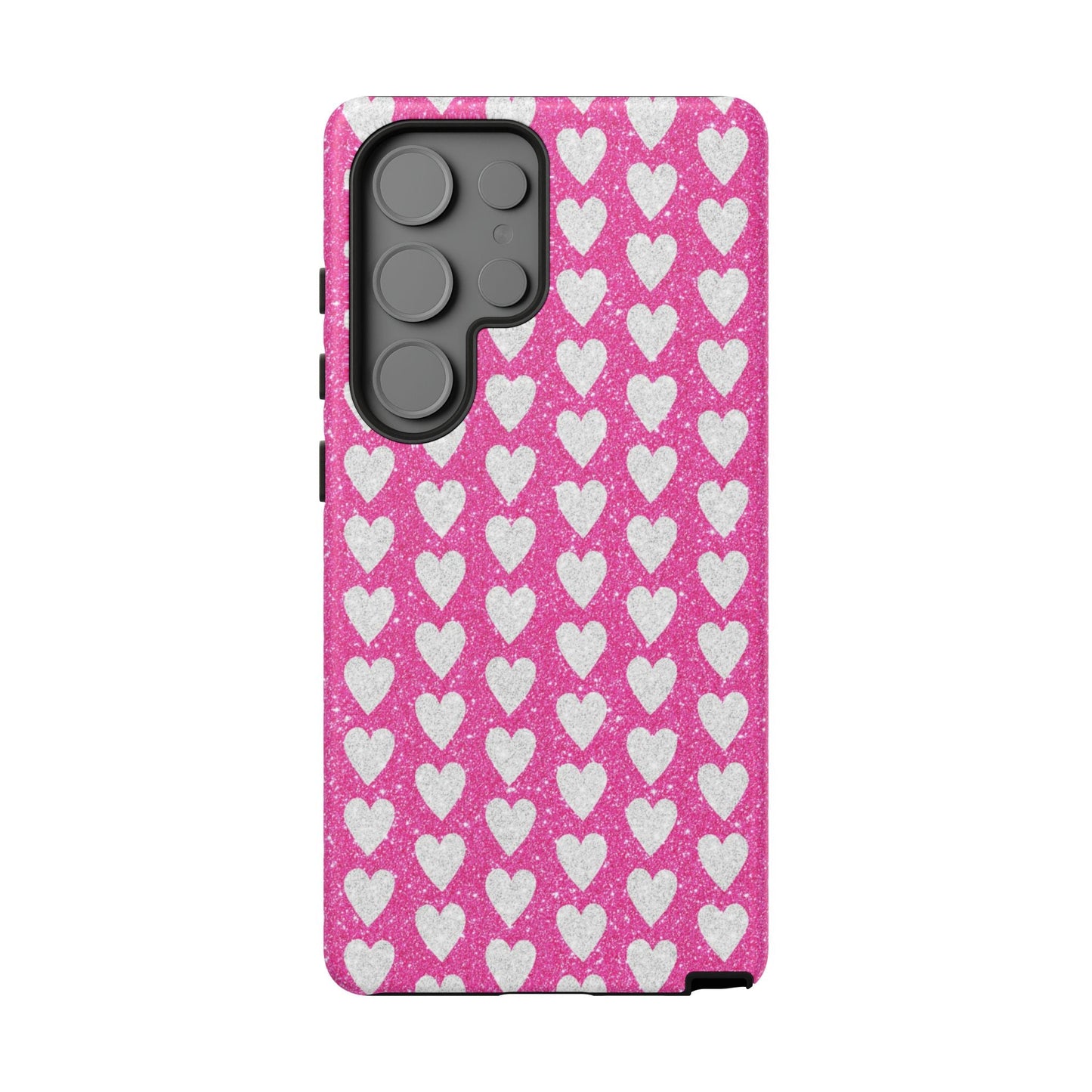 Glittery Pink and Silver Hearts - Samsung Galaxy Case - BOGO Cases