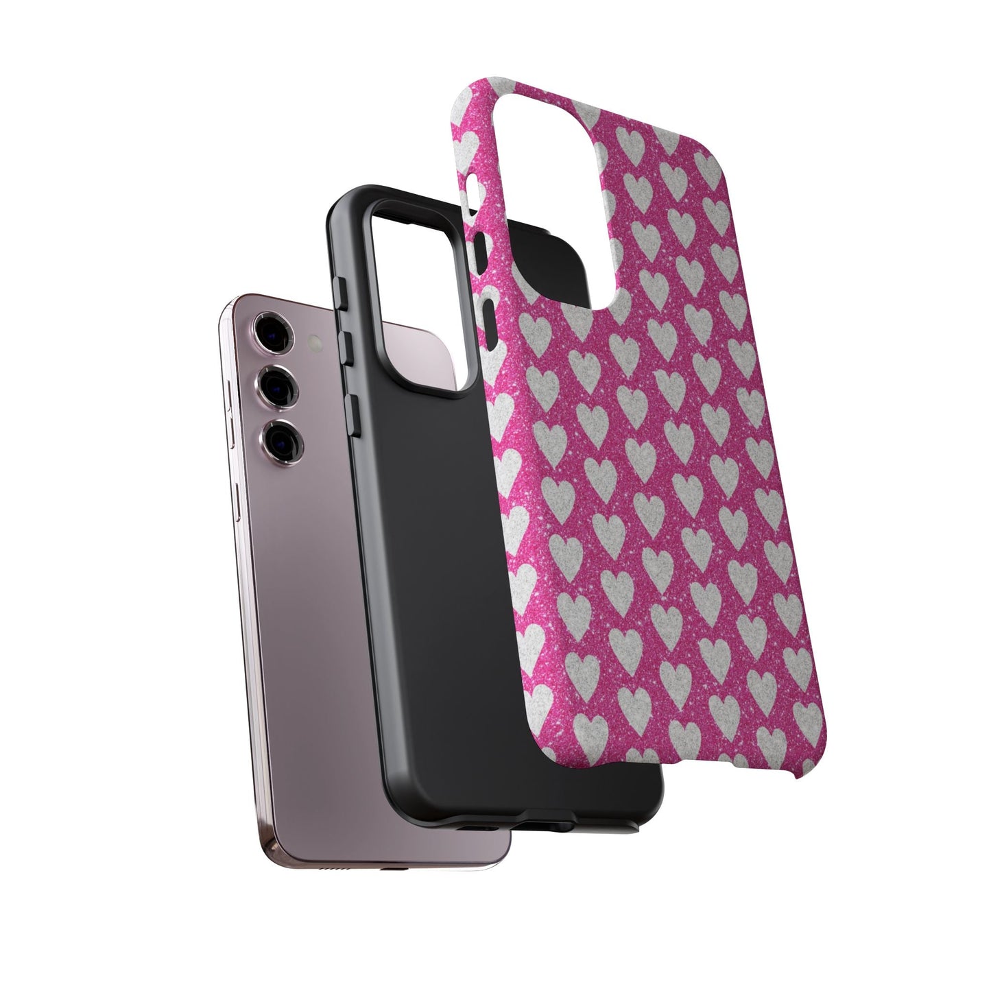 Glittery Pink and Silver Hearts - Samsung Galaxy Case - BOGO Cases