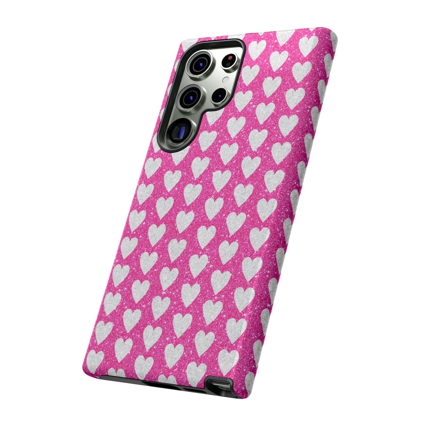 Glittery Pink and Silver Hearts - Samsung Galaxy Case - BOGO Cases