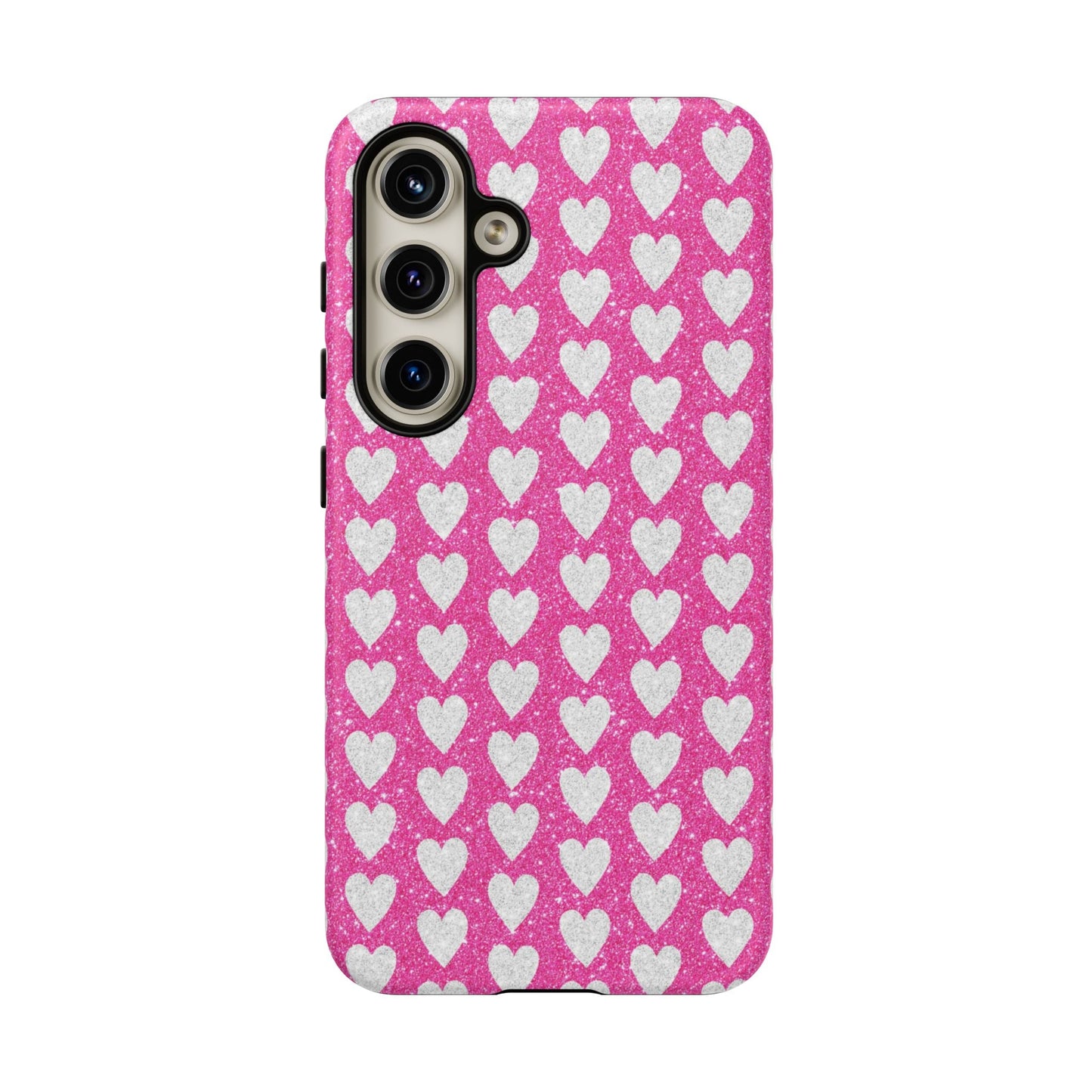 Glittery Pink and Silver Hearts - Samsung Galaxy Case - BOGO Cases