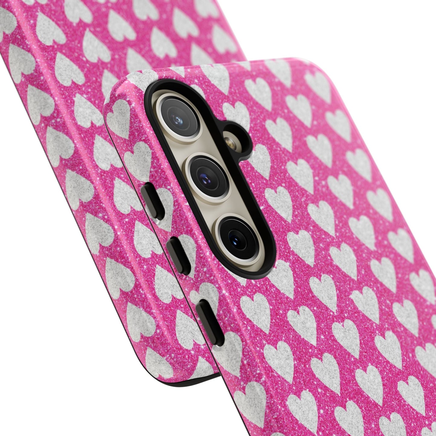 Glittery Pink and Silver Hearts - Samsung Galaxy Case - BOGO Cases