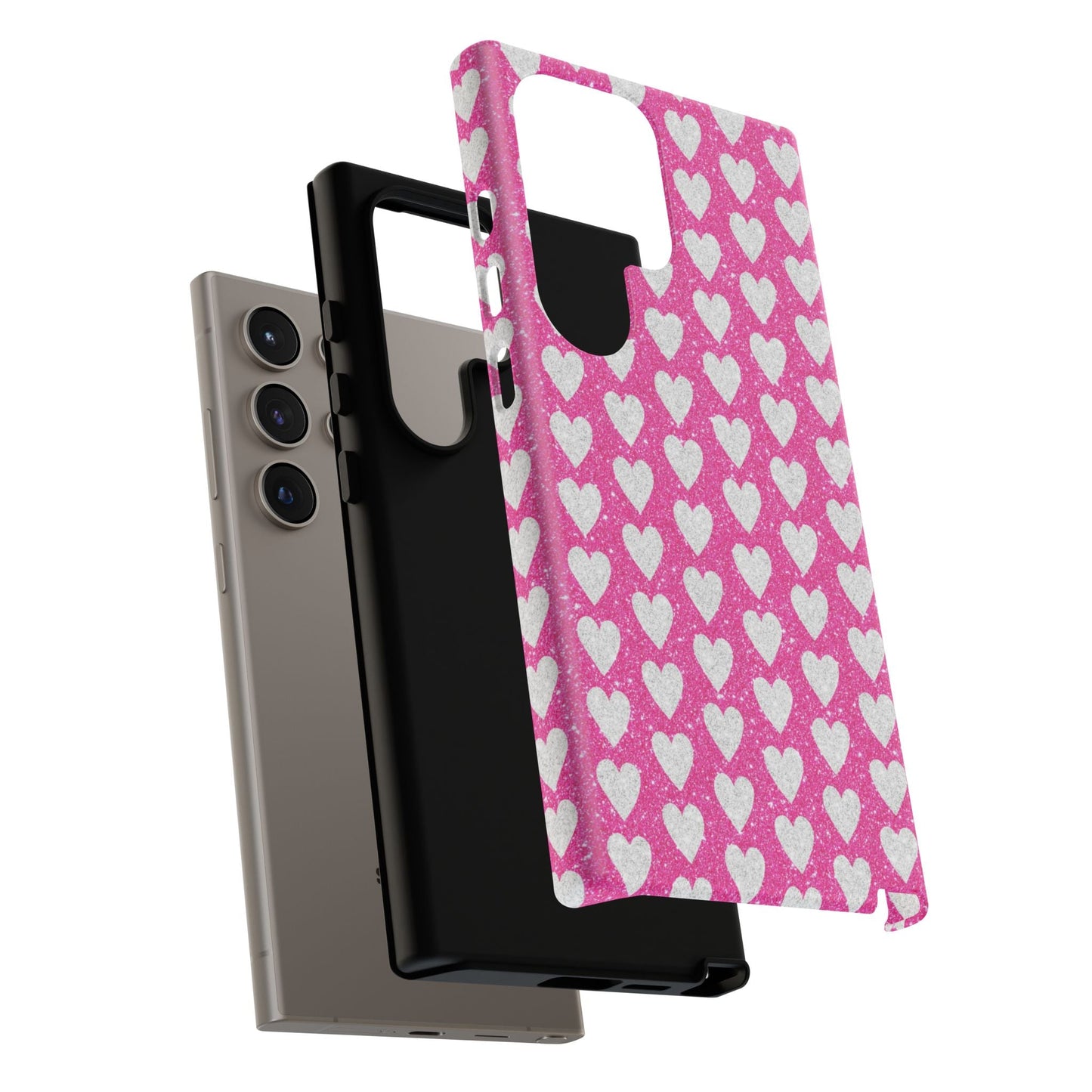 Glittery Pink and Silver Hearts - Samsung Galaxy Case - BOGO Cases